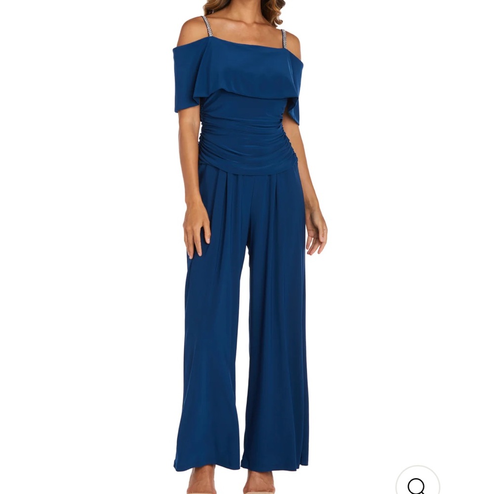 Off-Shoulder Blue Jumpsuit